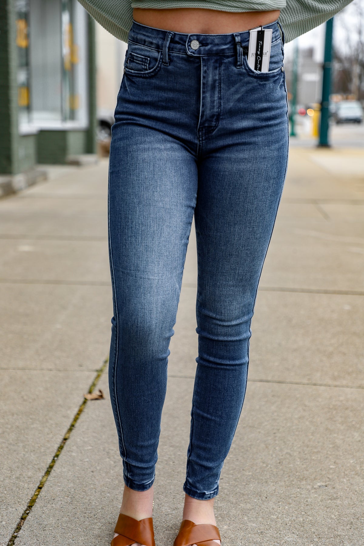 Tall Blue Elasticated High Waist Tori Mom Jeans